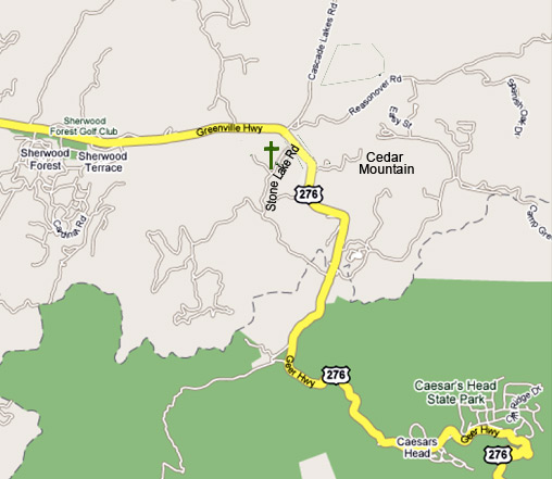 Map to Faith Memorial Chapel, Cedar Mountain, NC